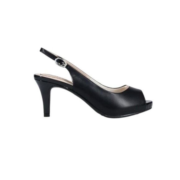 Naturalizer Ideal Slingback Peep Toe Heels Black Leather 6.5 - Picture 1 of 13